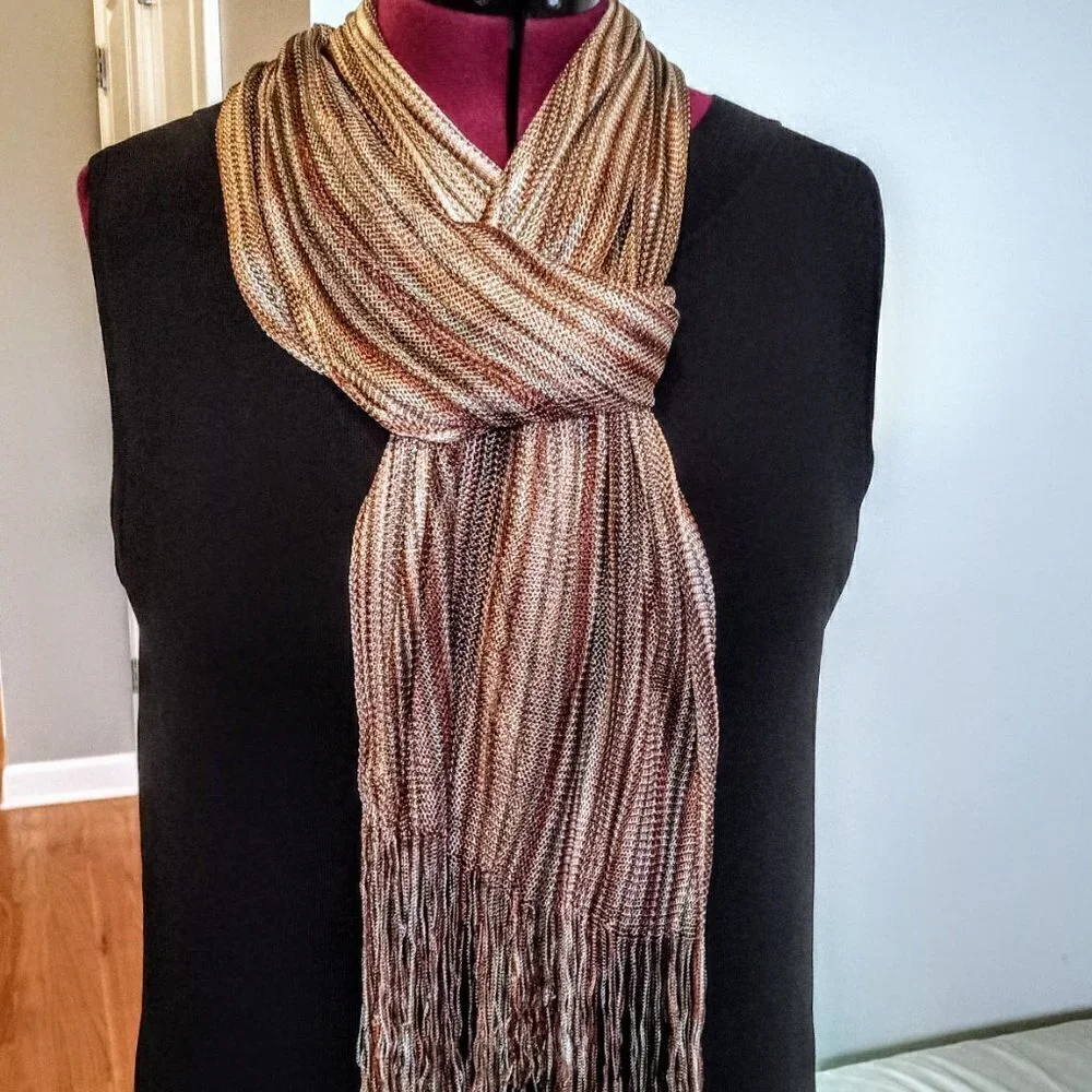 Cejon Striped Woven Oblong Fringed Scarf